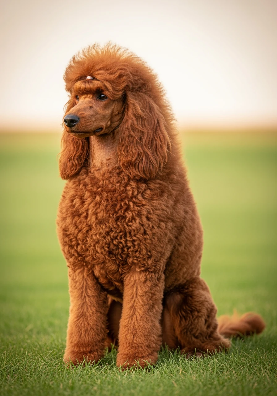 Caniche rouge adulte en pose de champion, pelage cuivre intense